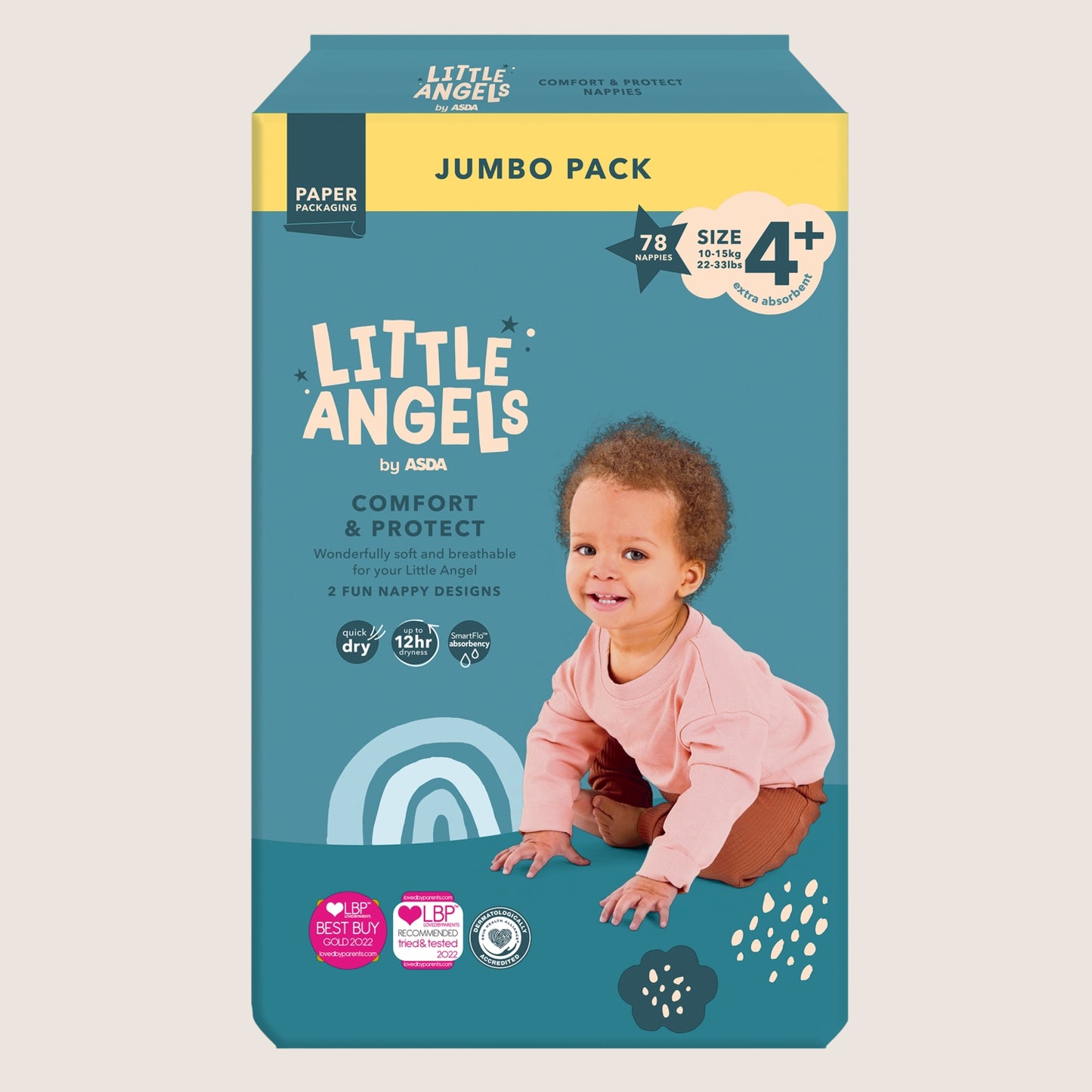 LITTLE ANGELS by ASDA Comfort & Protect size 4+ 10- Jumbo Pack Size 4 78 Nappie 15kg