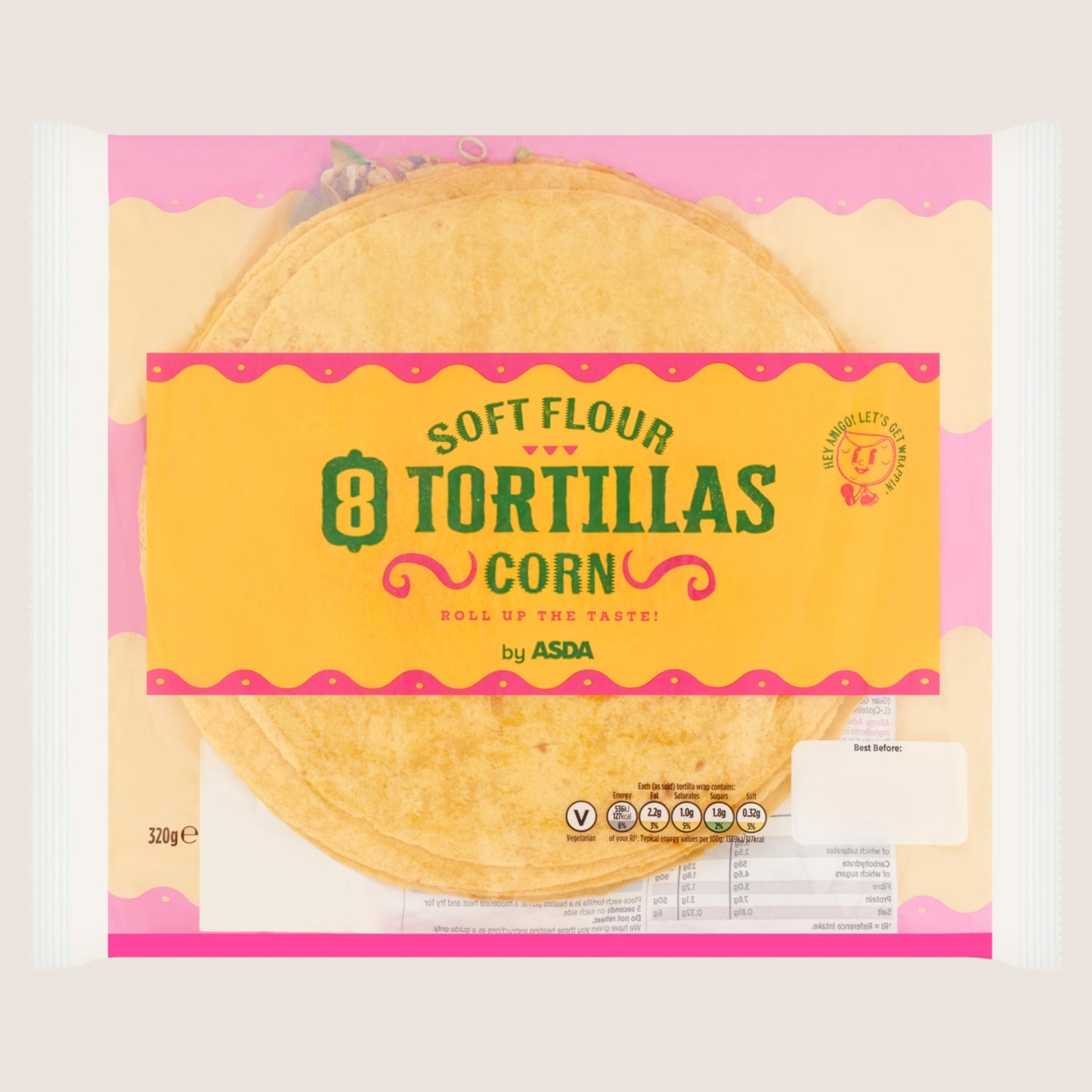 ASDA 8 Corn Tortillas No Artificial Additives 320g