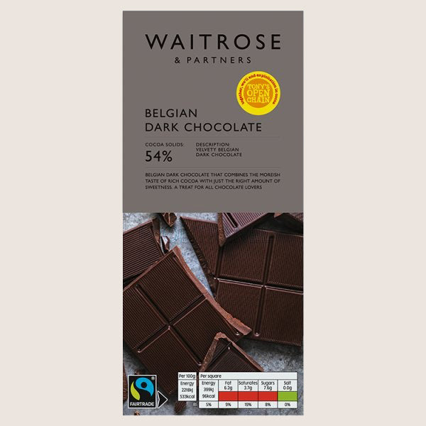 Waitrose Belgian Dark Chocolate 54% Pure Indulgence 180G