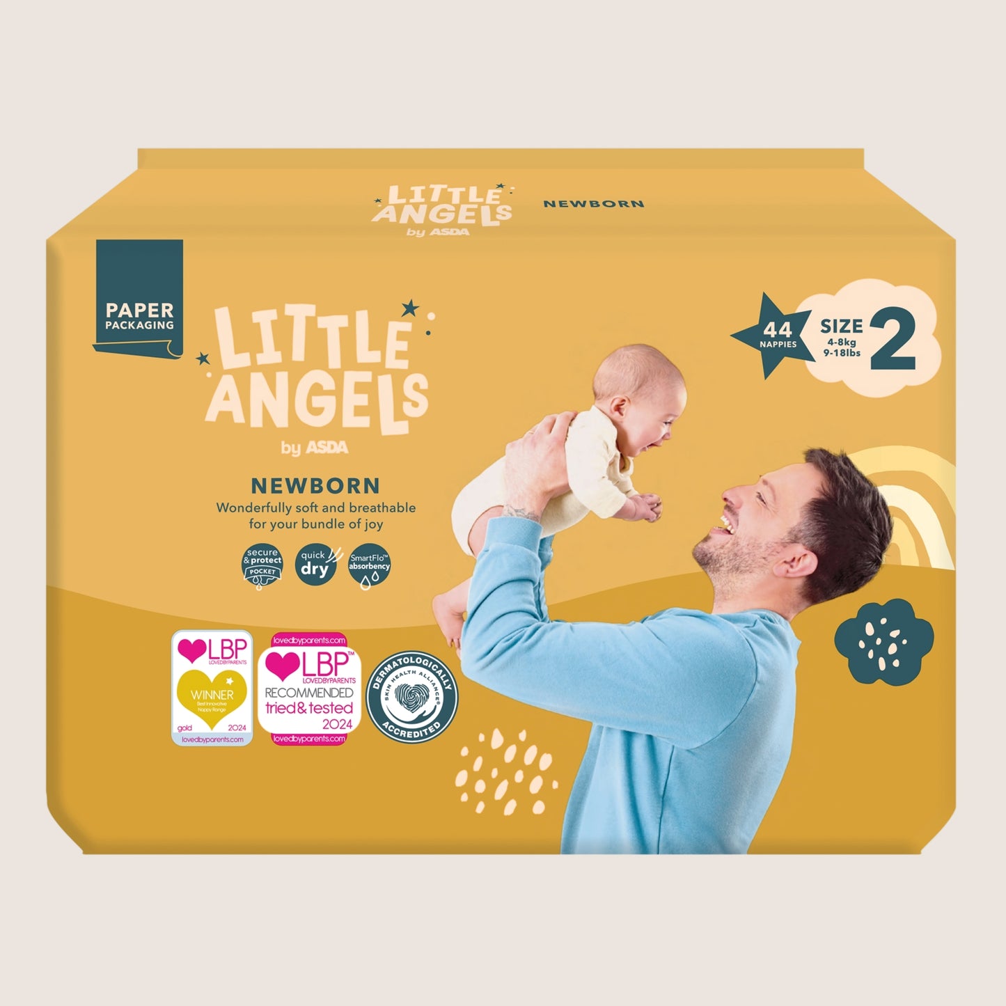 LITTLE ANGELS by ASDA Newborn Size 2 4 Suitable from Birth 44 Nappie 8kg