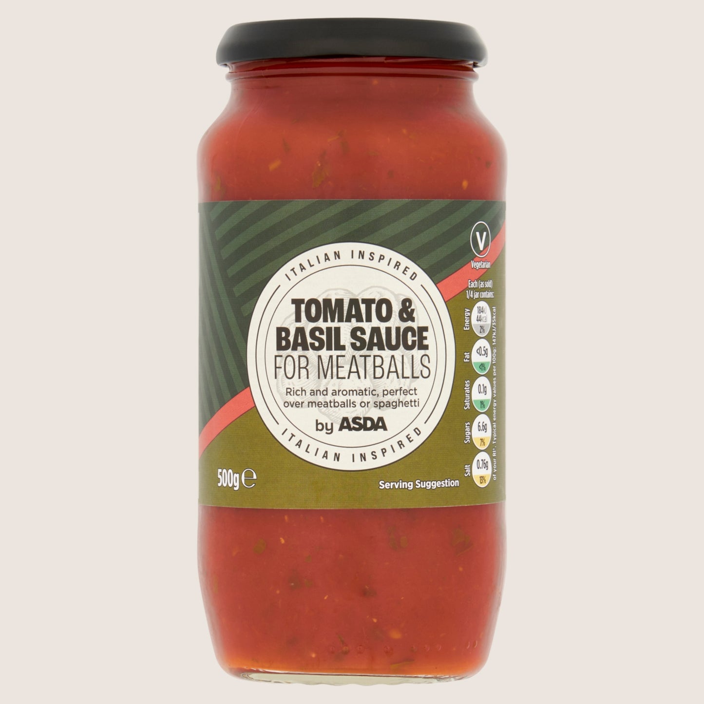 ASDA Tomato & Basil Sauce for Meatballs No Artificial Additives 500g