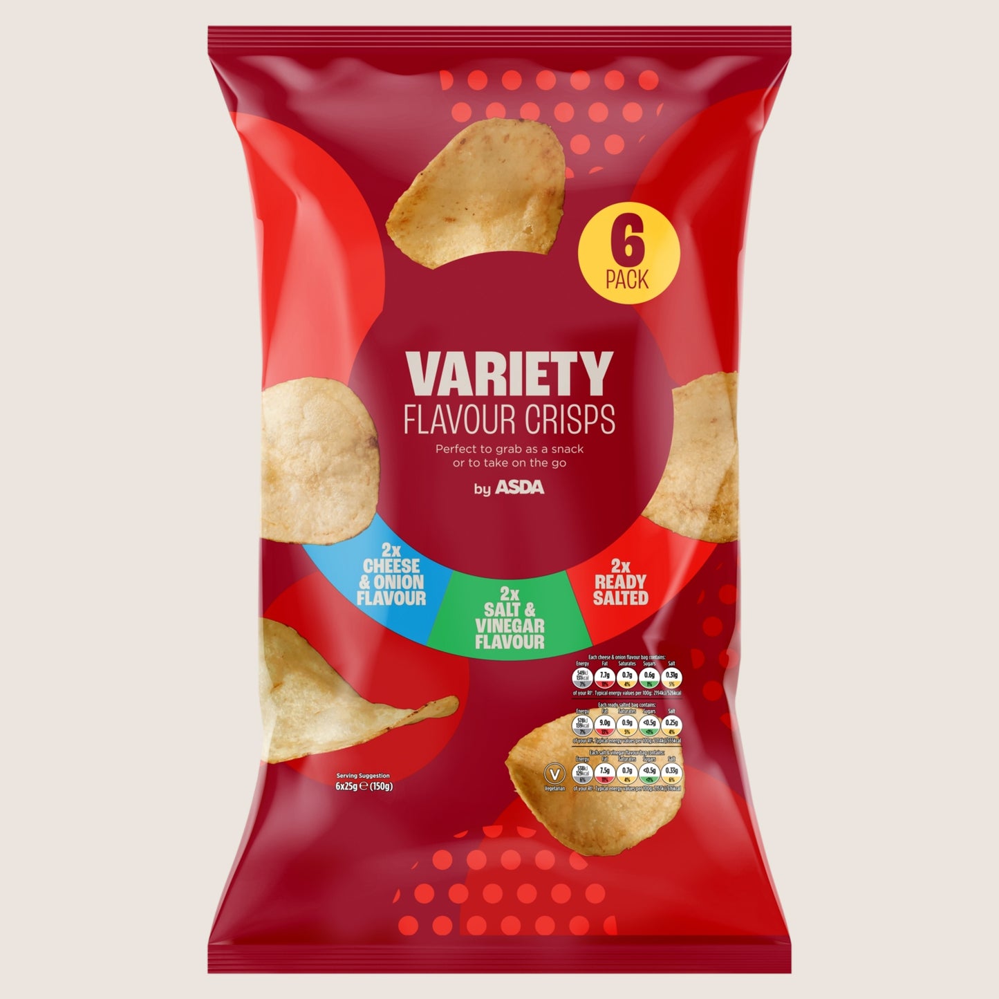 ASDA Variety Flavour Crisps No Artificial Additives 6 x 25g
