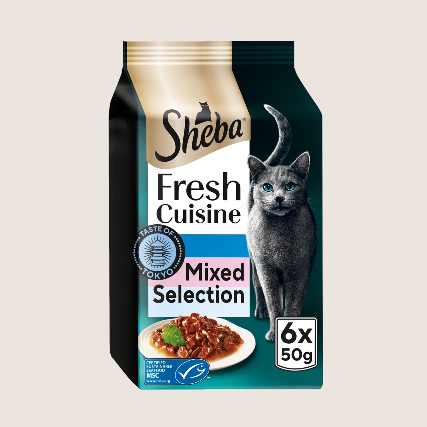 Sheba Fresh Cuisine Taste of Tokyo Wet Cat Food Fish in Gravy Pouch No Artificial Additives 6x50g