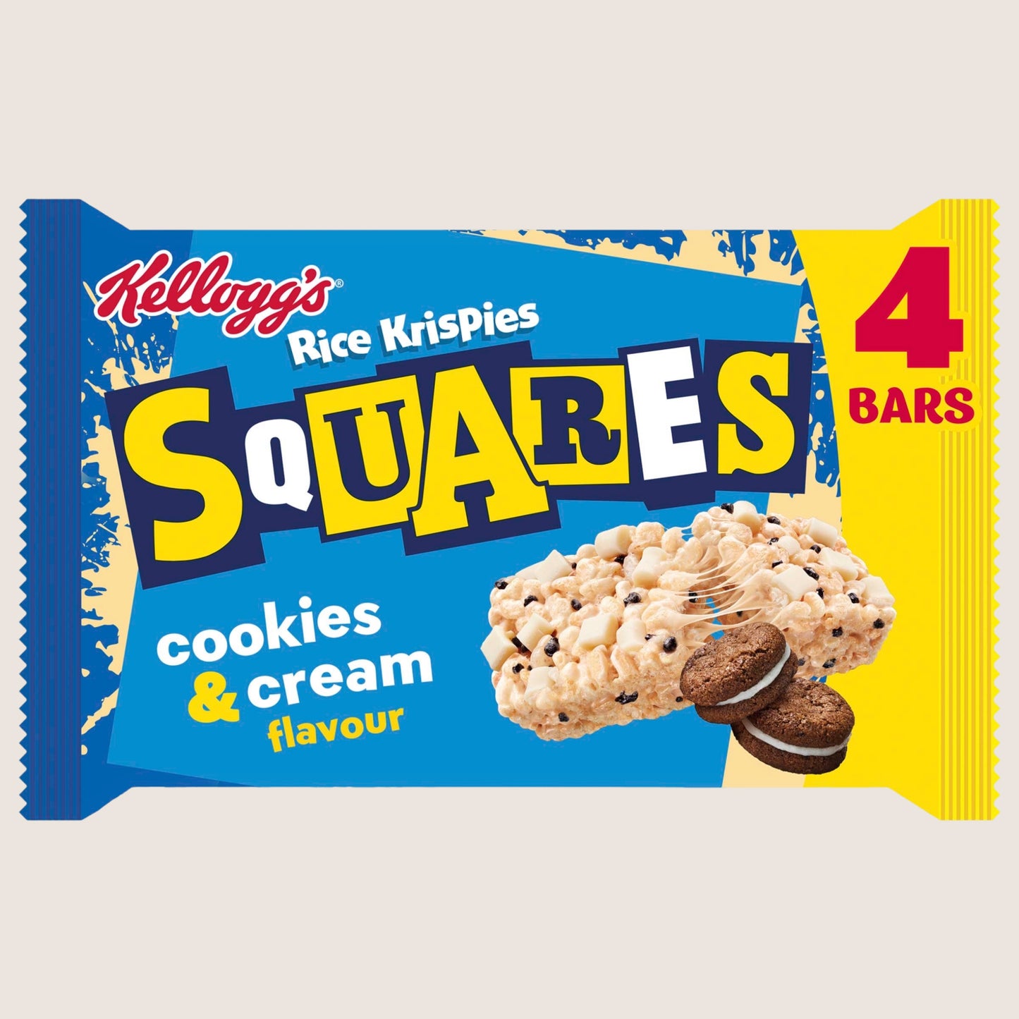 Kellogg's Rice Krispies Squares Cookies and Cream Flavour Snack Bars Vitamin Fortified 4x34g