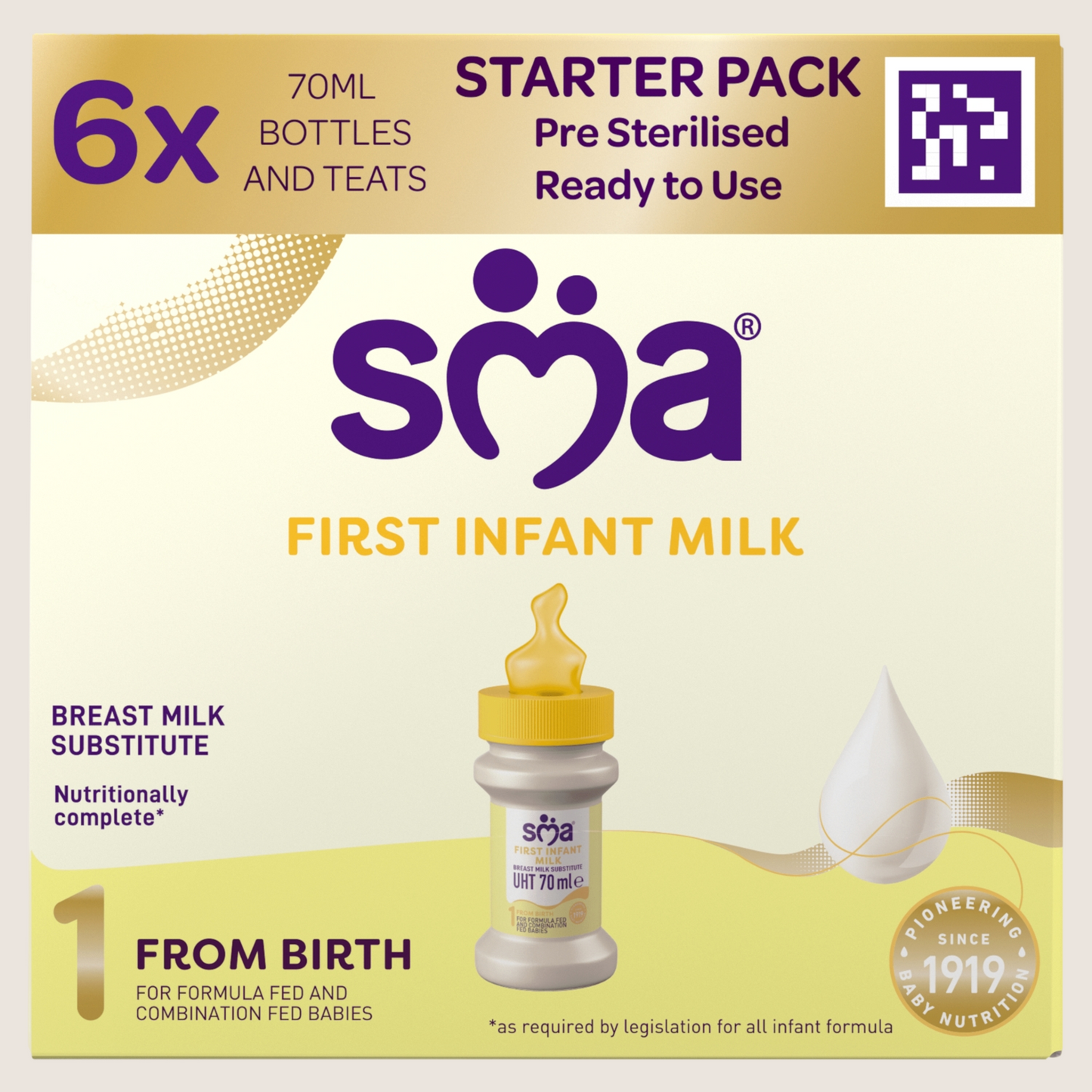 SMA ® 1 First Infant Milk Liquid Formula Starter Pack from birth Suitable from Birth 6x70ml