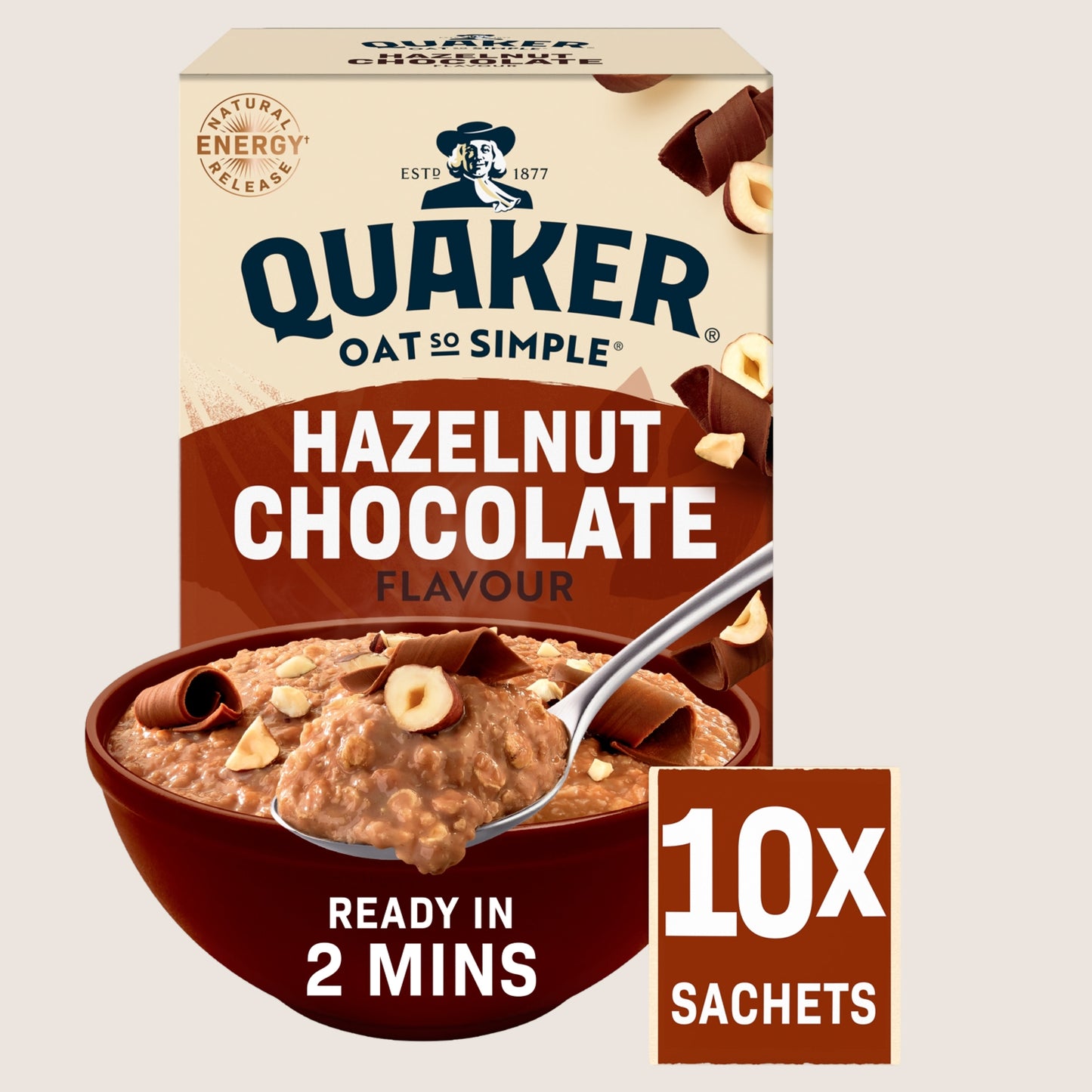 Quaker Hazelnut Chocolate Porridge Sachets Oats So Simple Wholegrain 10 x 36g
