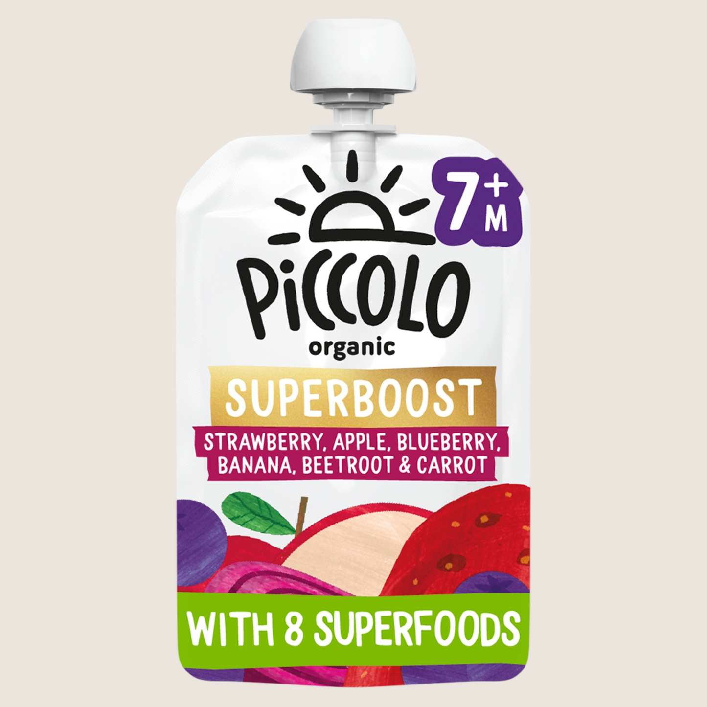 Piccolo Superboost Strawberry Apple & Blueberry 7+months Gentle Formula 100g