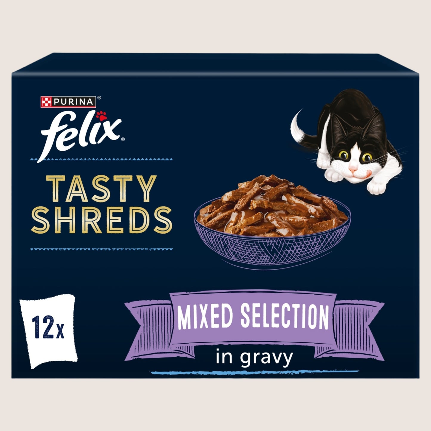 Felix Tasty Shreds Mixed Selection in Gravy Wet Cat Food With Omega Oils 12x80g