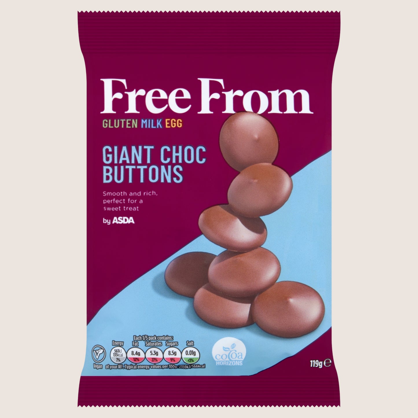ASDA Free From Free From by Giant Choc Buttons 119g