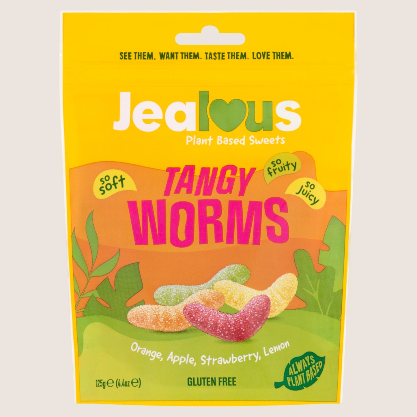 Jealous Sweets Tangy Worms Orange, Apple, Strawberry, Lemon 125g