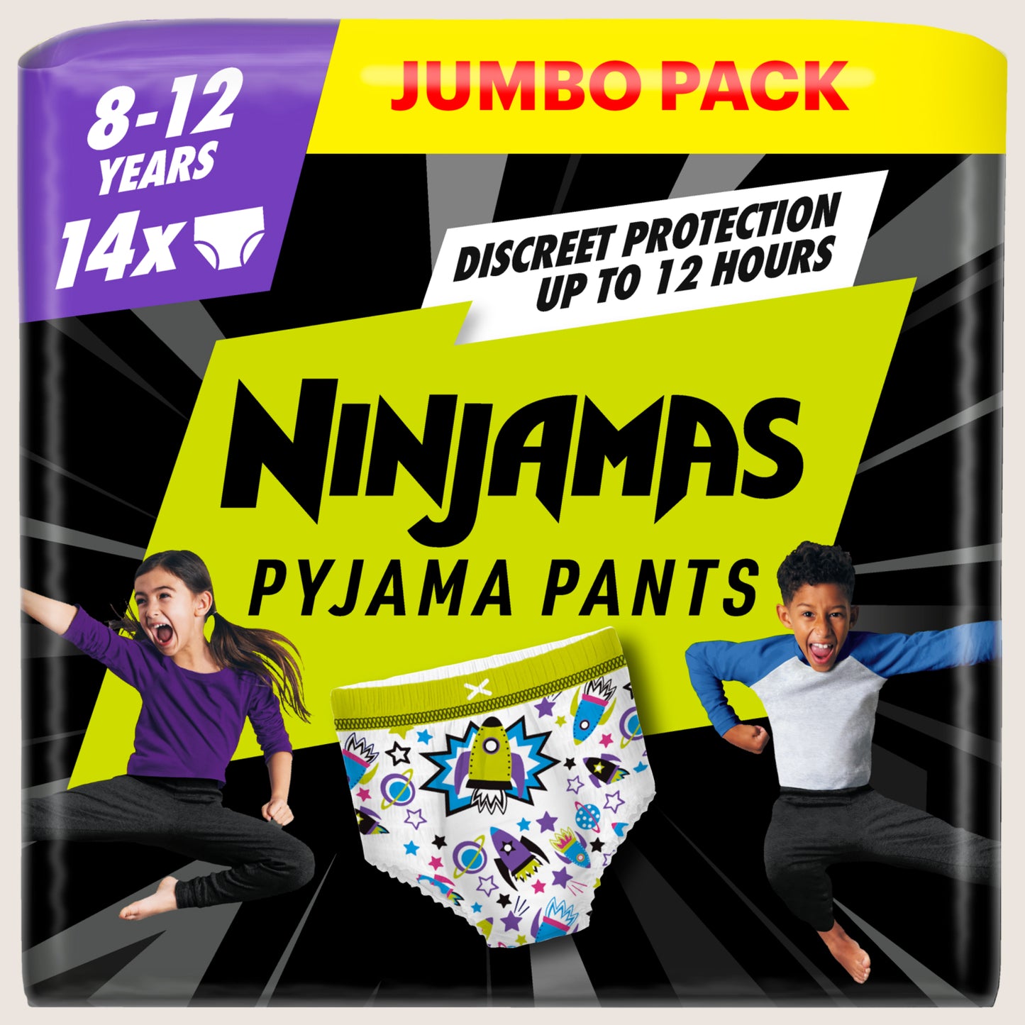 Pampers Ninjamas Pyjama Pants Unisex Spaceships, 8 - 12 Years, 14 Pyjama Pants Gentle Formula