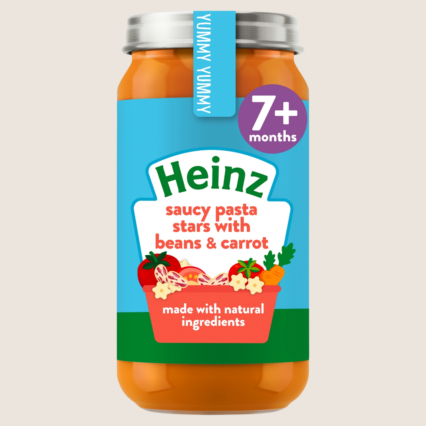 Heinz by Nature Saucy Pasta Stars with Beans & Carrot Baby Food Jar 7+ Months No Artificial Additives 200g