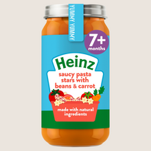 Heinz by Nature Saucy Pasta Stars with Beans & Carrot Baby Food Jar 7+ Months No Artificial Additives 200g