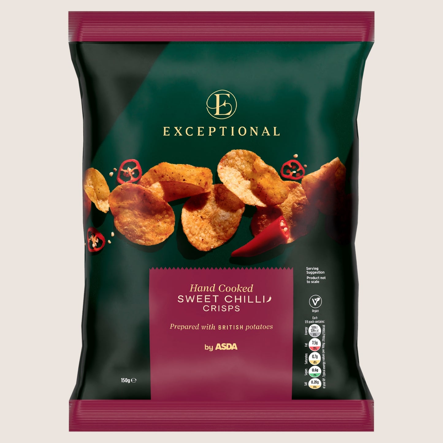 Exceptional By Asda Hand Cooked Sweet Chilli Crisps No Artificial Additives 150g