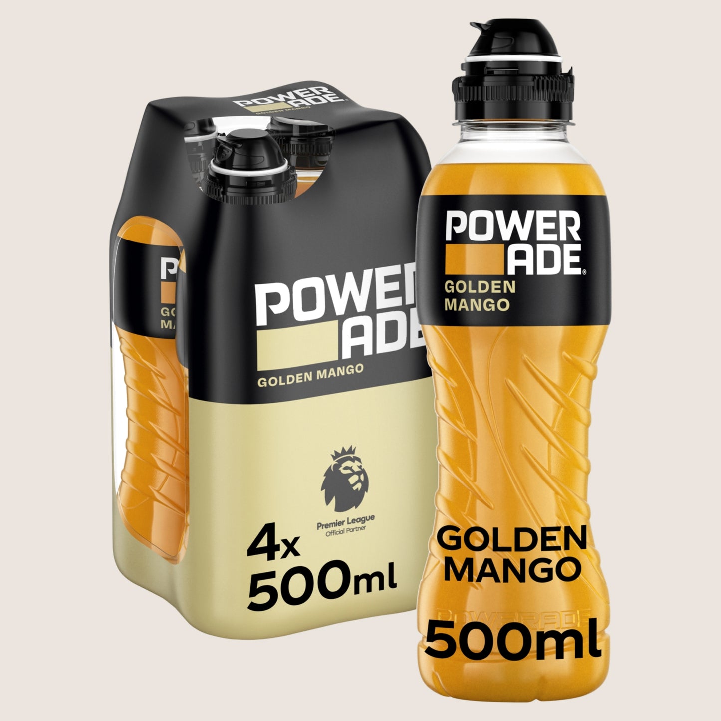 Powerade Golden Mango Sports Drink Bottles Refreshing 4 x 500ml
