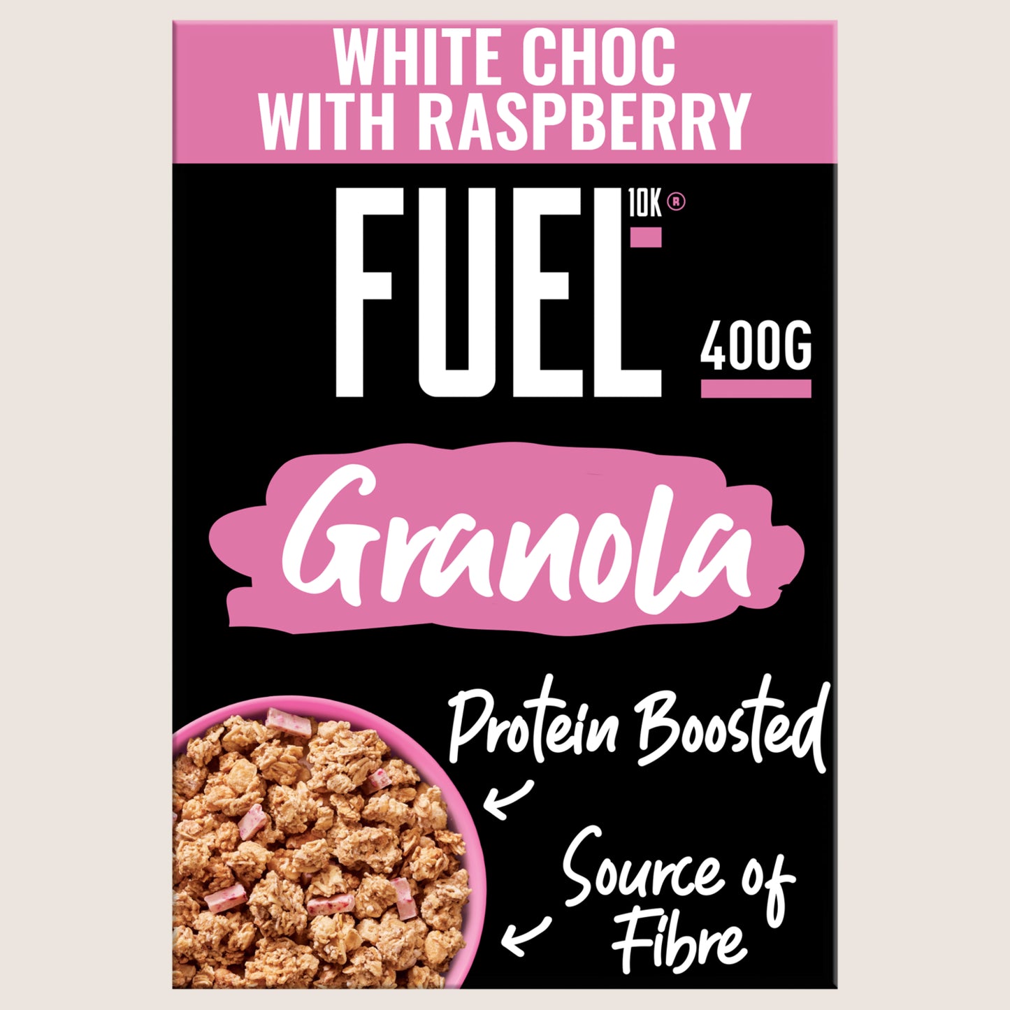 FUEL10K White Choc with Raspberry Granola Wholegrain 400g