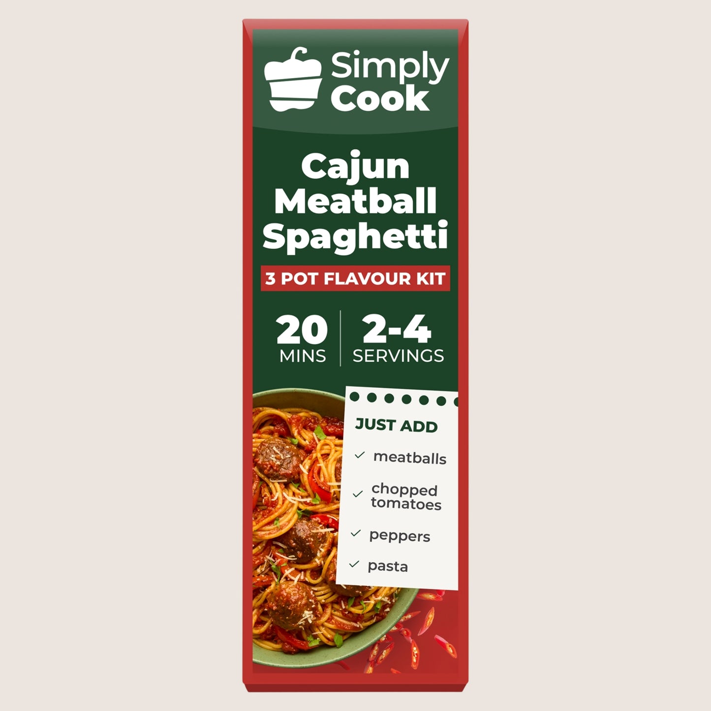 Simply Cook Cajun Meatball Spaghetti 3 Pot Flavour Kit No Artificial Additives 65g