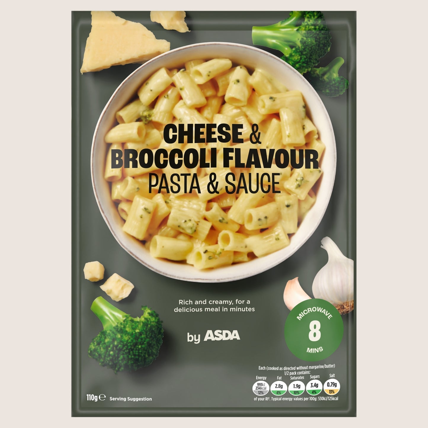 ASDA Cheese & Broccoli Flavour Pasta & Sauce No Artificial Additives 110g