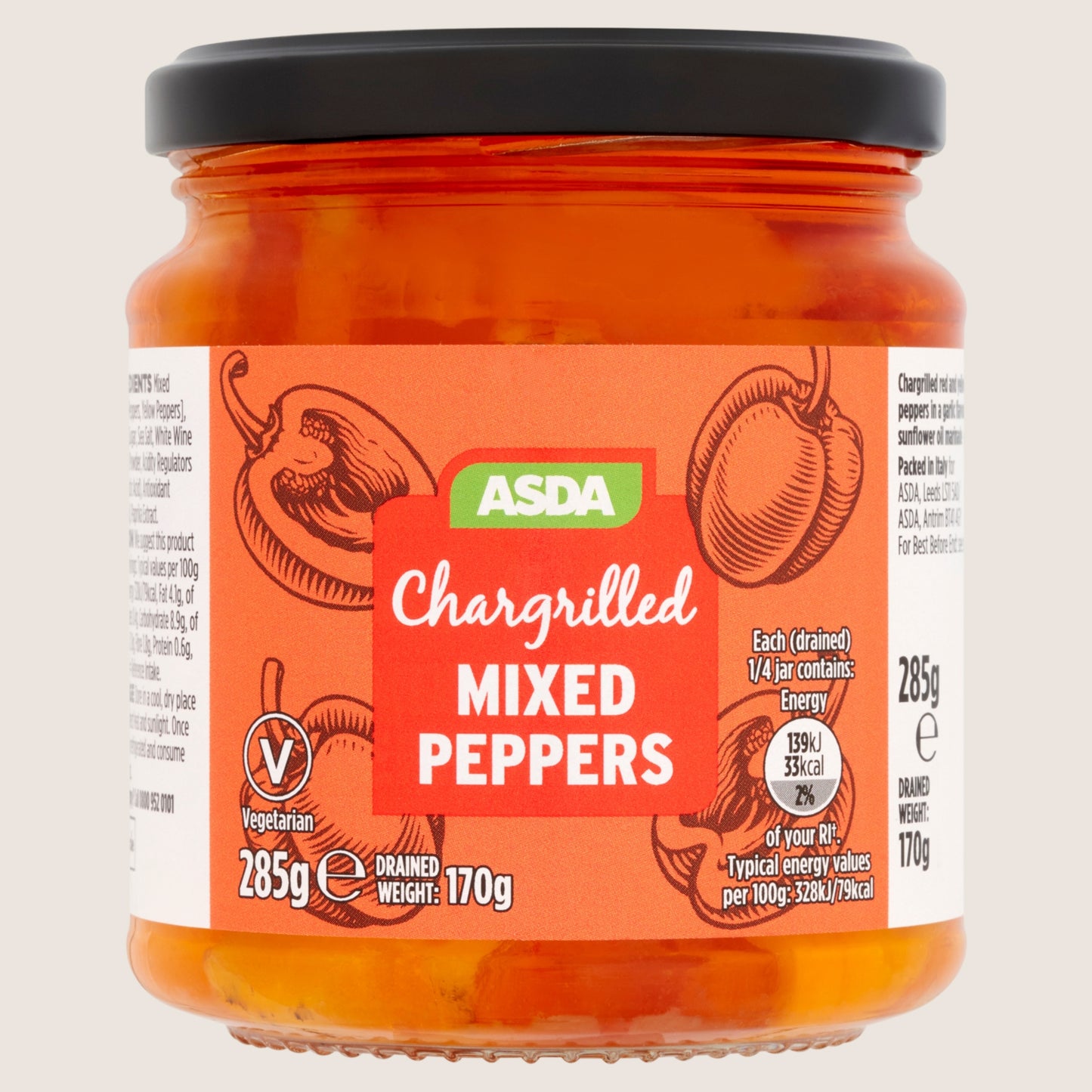 ASDA Chargrilled Mixed Peppers No Artificial Additives 285g