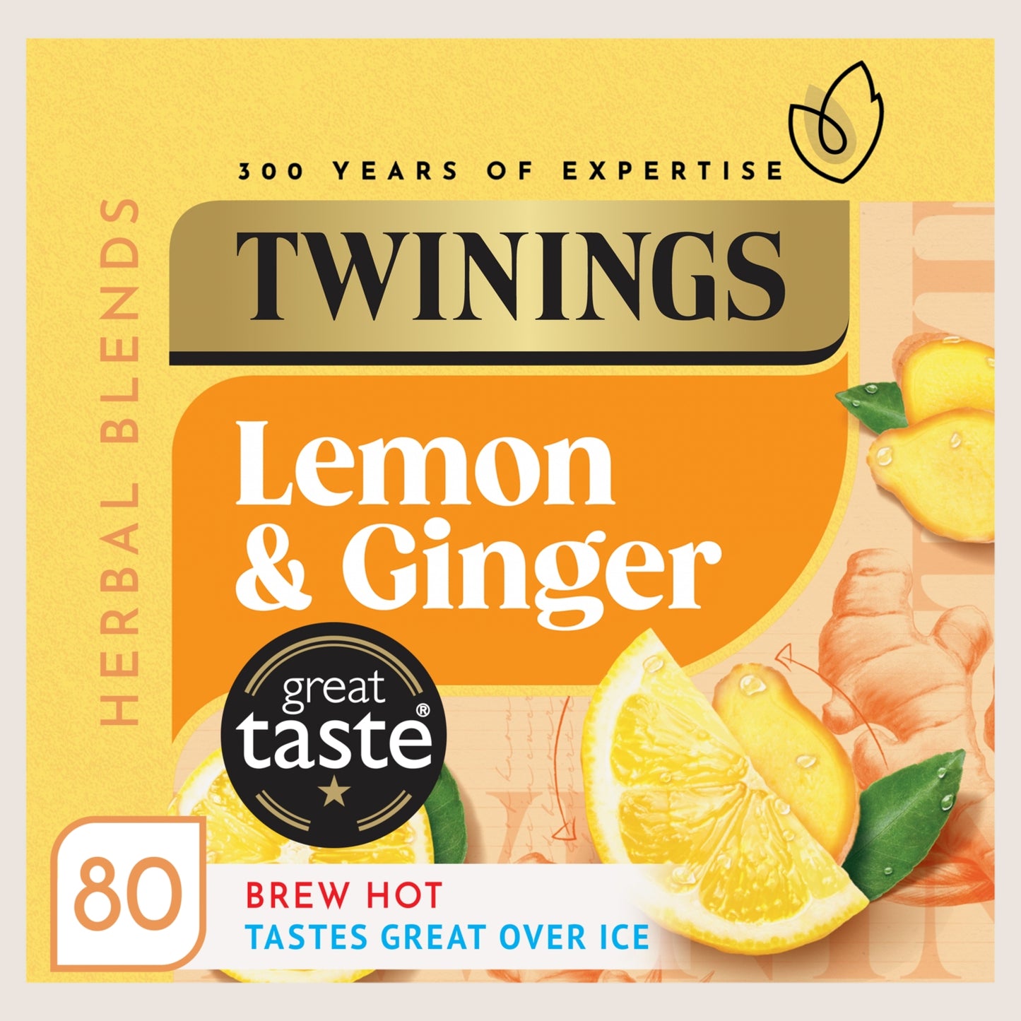 Twinings Lemon & Ginger 80 Tea Bags No Artificial Additives 120g