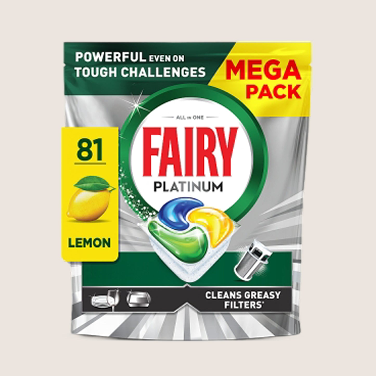 Fairy Platinum Dishwasher Tablets Lemon, 81 Capsules