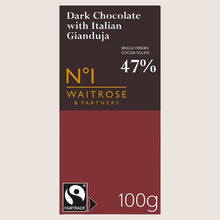 Waitrose No.1 Fairtrade Dark Chocolate with Italian Gianduja Pure Indulgence 100G