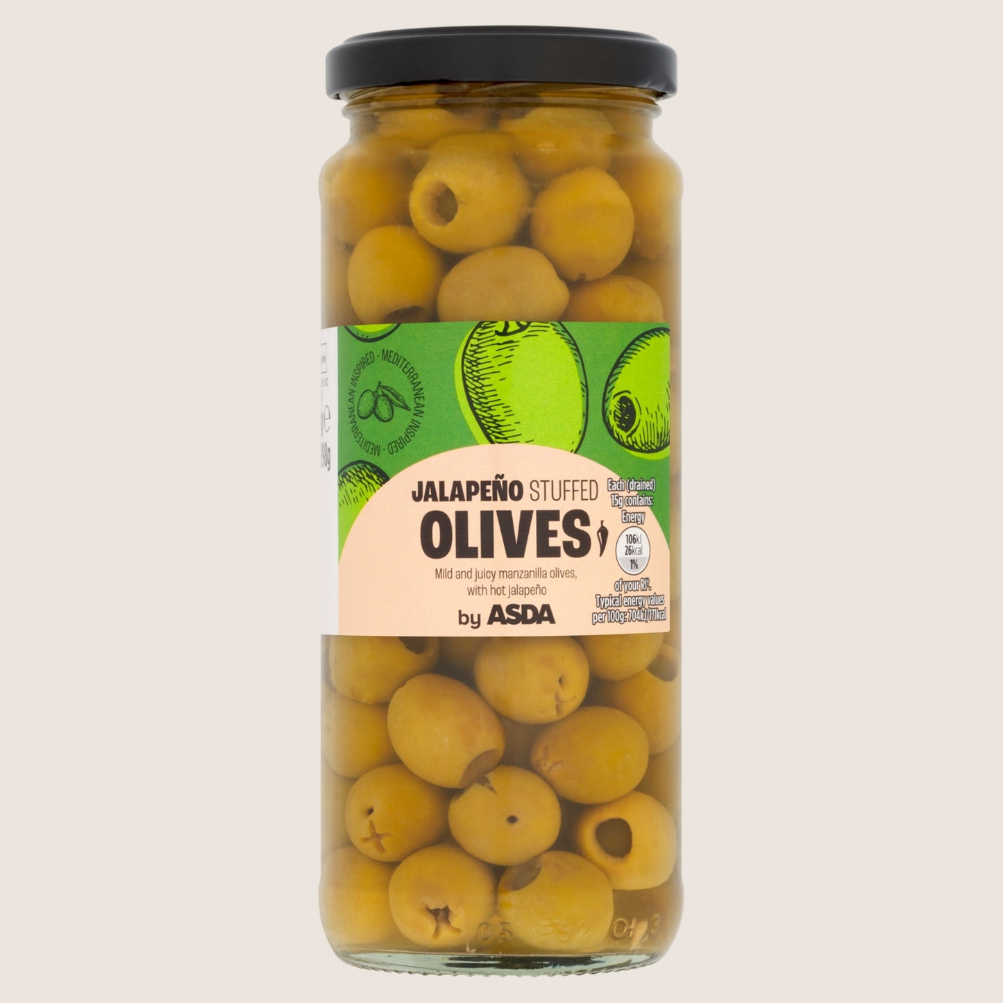 ASDA Jalapeño Stuffed Olives No Artificial Additives 340g