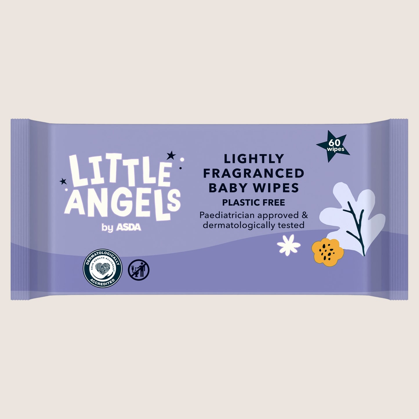 LITTLE ANGELS by ASDA 60 Lightly Fragranced Baby Wipes Gentle Formula