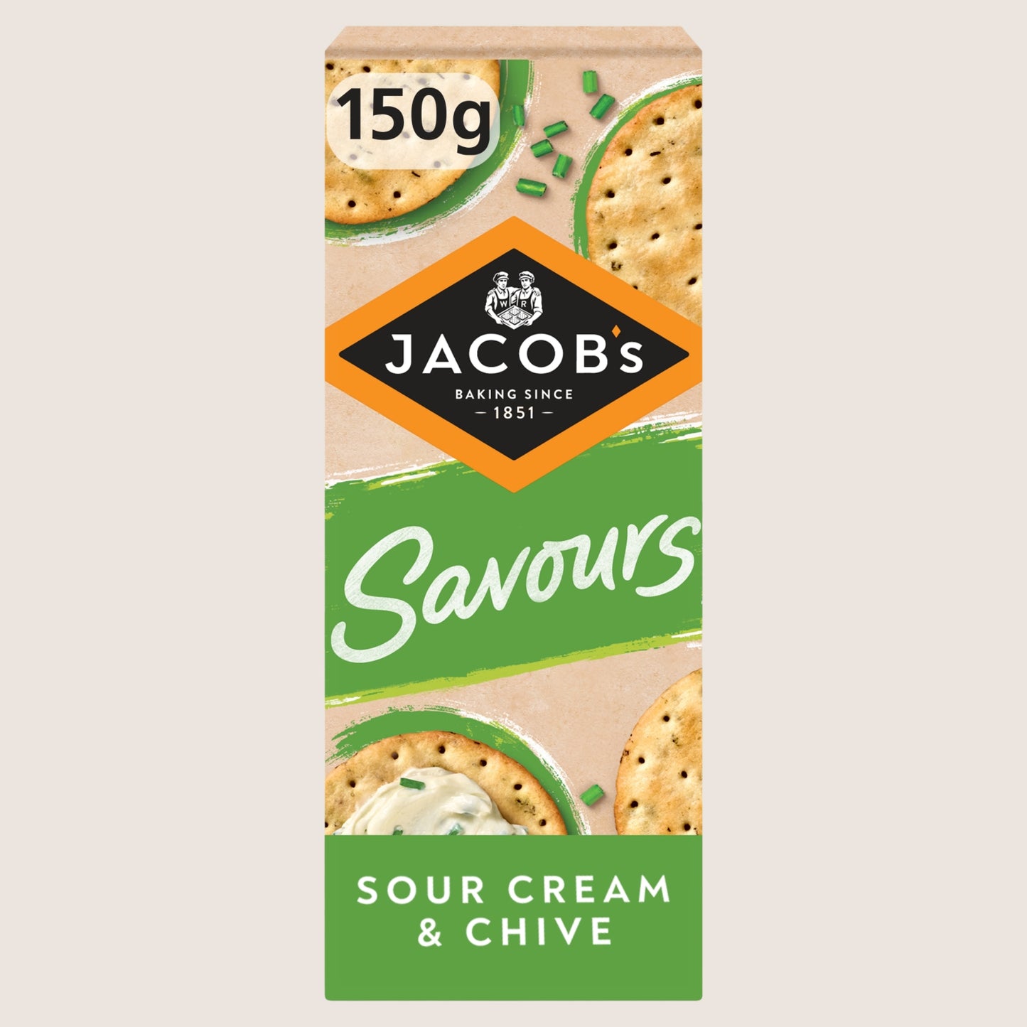 Jacob's Savours Thins Sour Cream & Chive Crackers Free From Artificial Additives 150g
