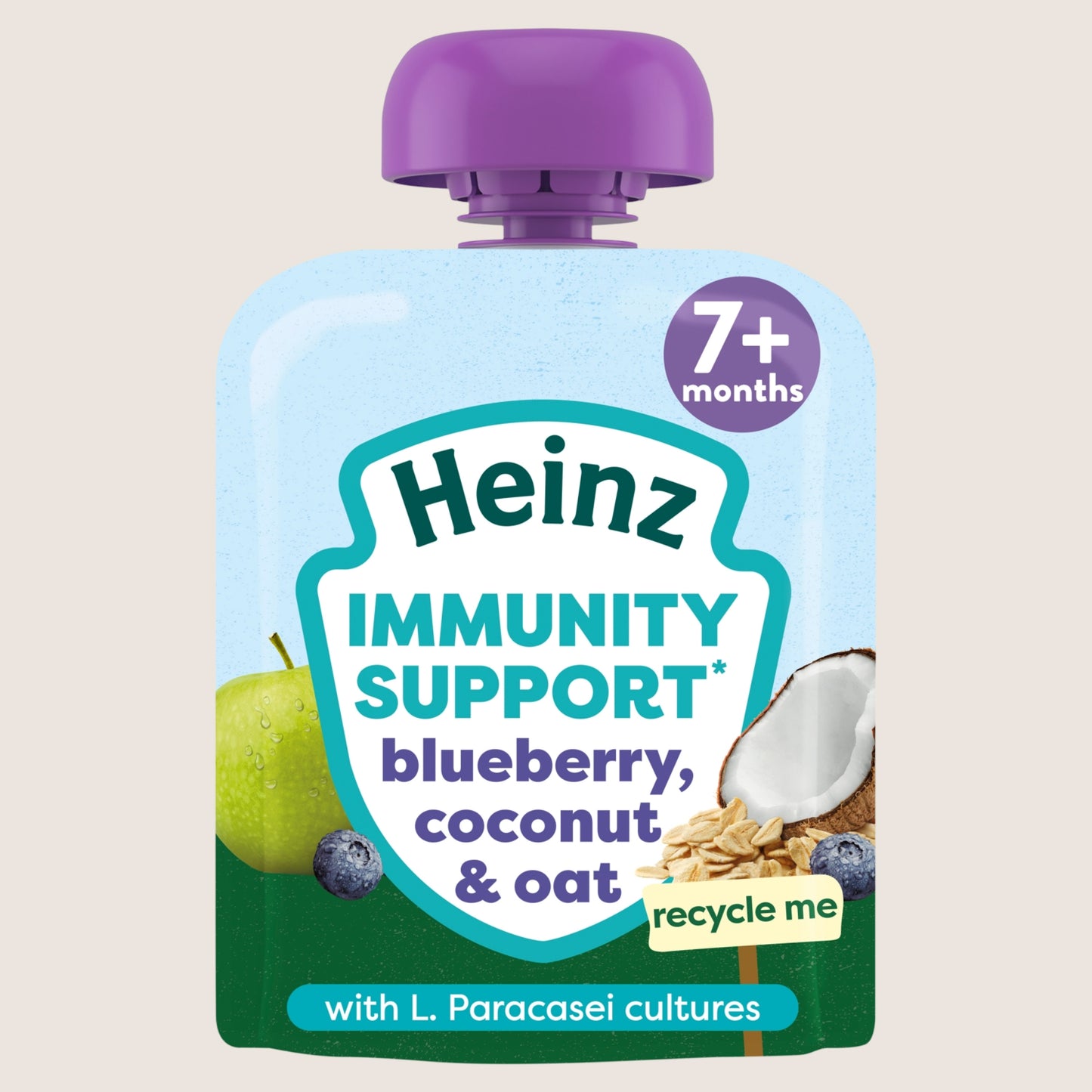 Heinz Baby Food Blueberry Coconut & Oat Immunity Support fruit pouch 7+ Months Gentle Formula 85G