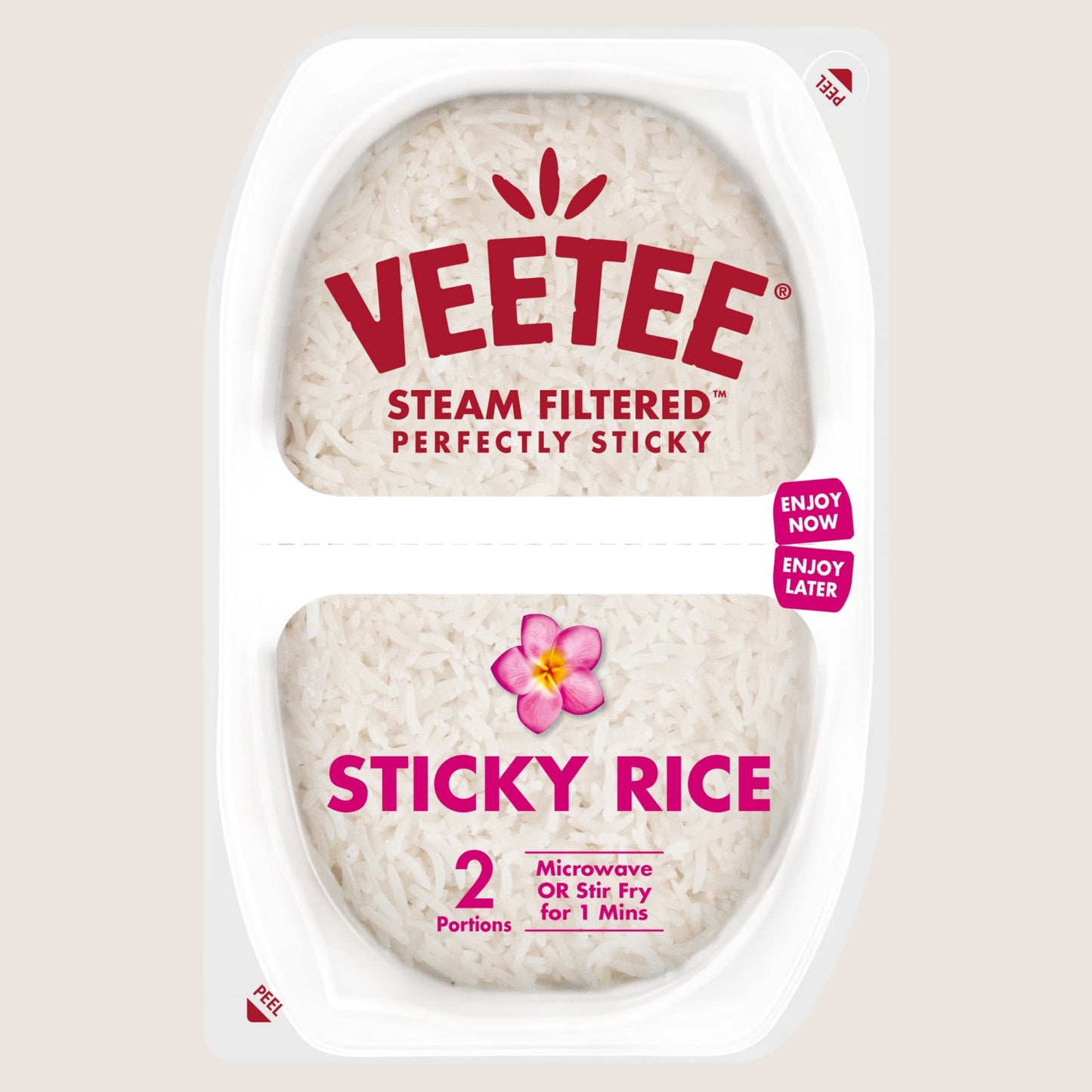 Veetee Steam Filtered Sticky Rice No Artificial Additives 2 x 130g
