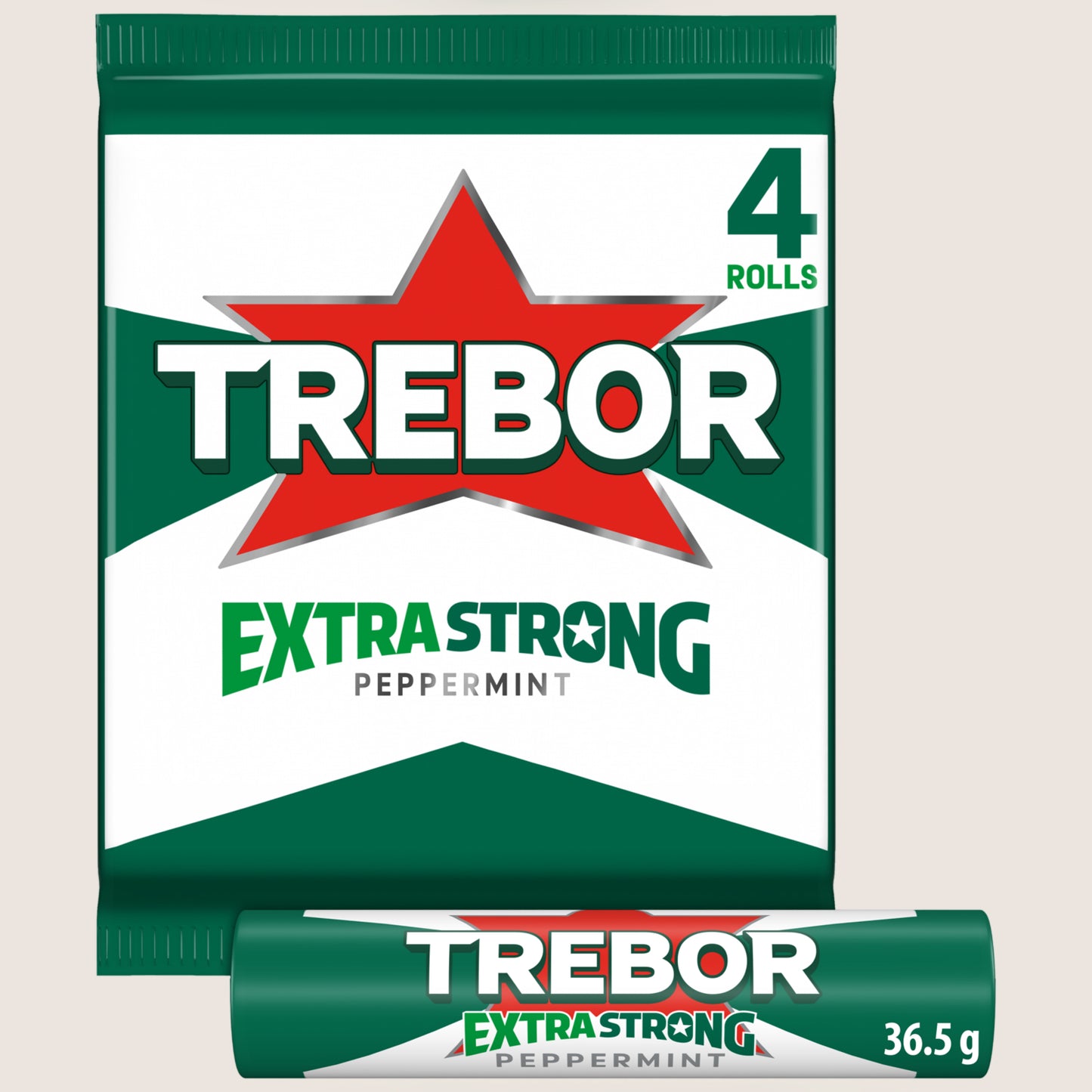 Trebor Extra Strong Peppermint Mints Rolls 4 Pack 4 x 36.4g