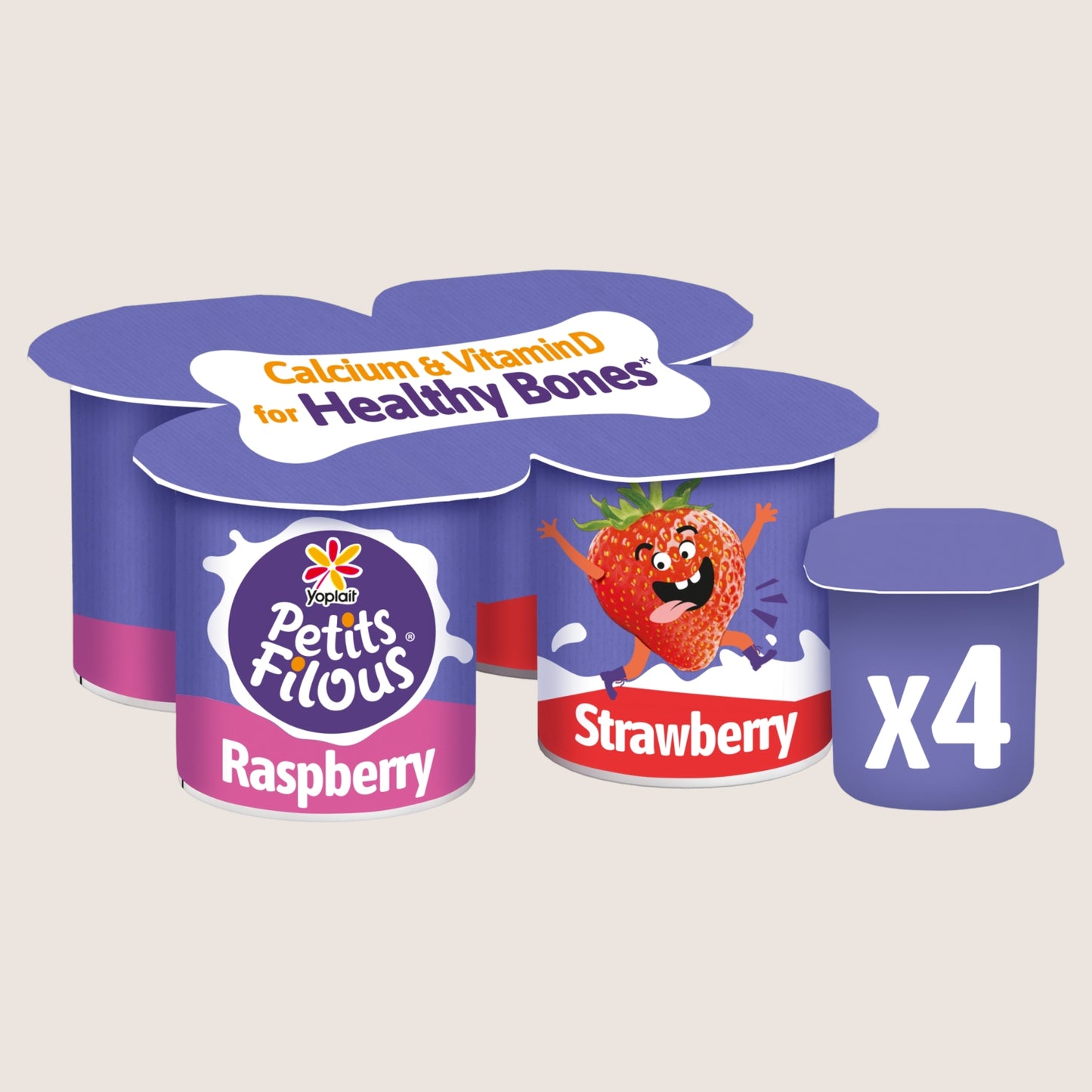 Petits Filous Kids Strawberry & Raspberry Yoghurt Pots Gentle Formula 4 x 85g