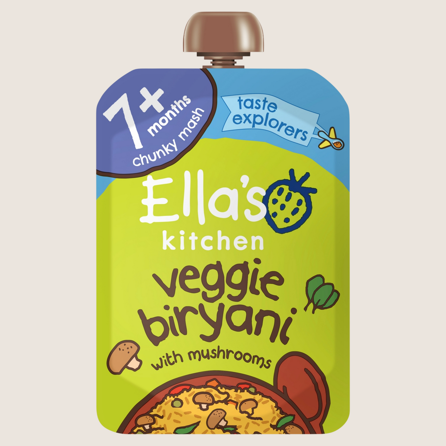 Ella's Kitchen Veggie Biryani with Mighty Mushrooms 7+ Months Gentle Formula 130g