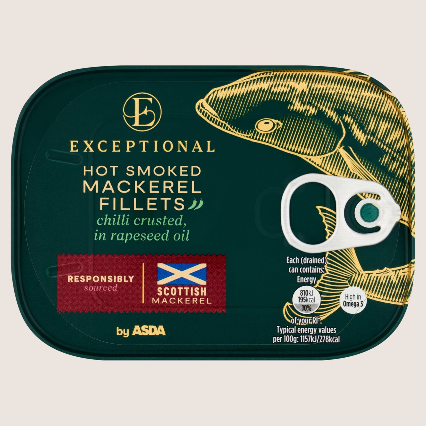 Exceptional by ASDA Exceptional by Hot Smoked Mackerel Fillets Chilli Crusted, in Rapeseed Oil High in Protein 110g