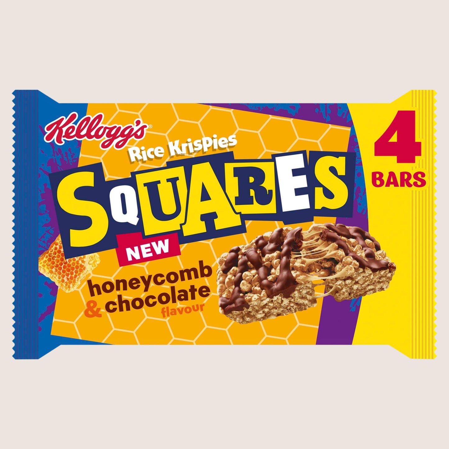 Kellogg's Rice Krispies Squares Honeycomb & Chocolate flavour Cereal Bars Vitamin Fortified 4x33g