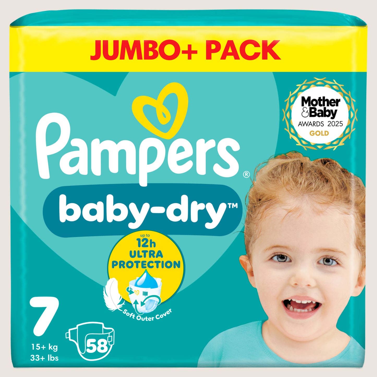 Pampers Baby-Dry Size 7, , + Jumbo+ Pack Size 7 58 Nappie 15kg