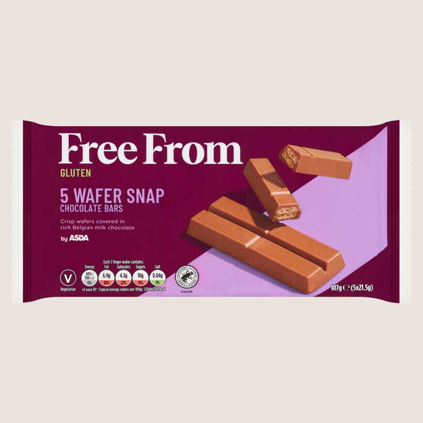 ASDA Free From Free From by 5 Wafer Snap Chocolate Bars Gluten Free 5 x 21.5g