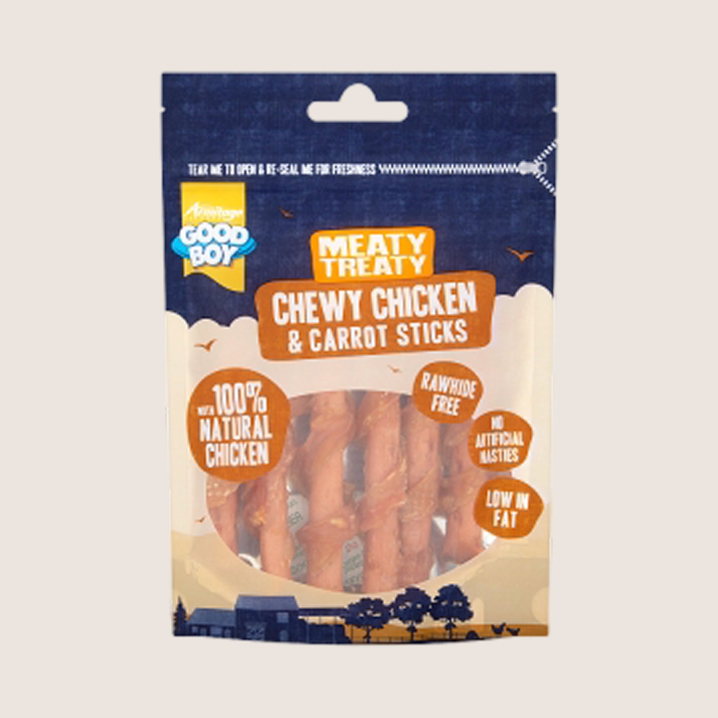 Good Boy Meaty Treaty Chewy Chicken & Carrot Sticks No Artificial Additives 70g