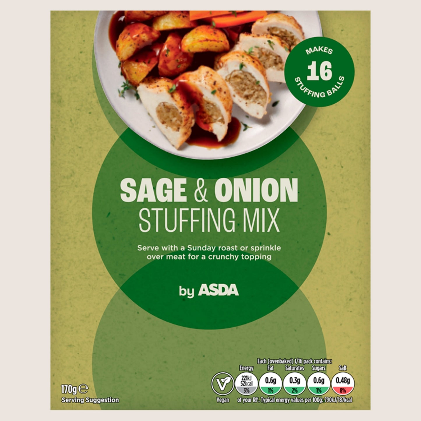 ASDA Sage & Onion Stuffing Mix No Artificial Additives 170g