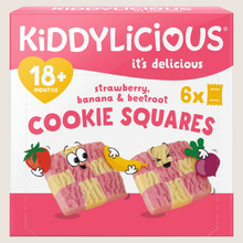 Kiddylicious Strawberry Banana & Beetroot Cookie Squares 18+ Months Gentle Formula 6 x 24g