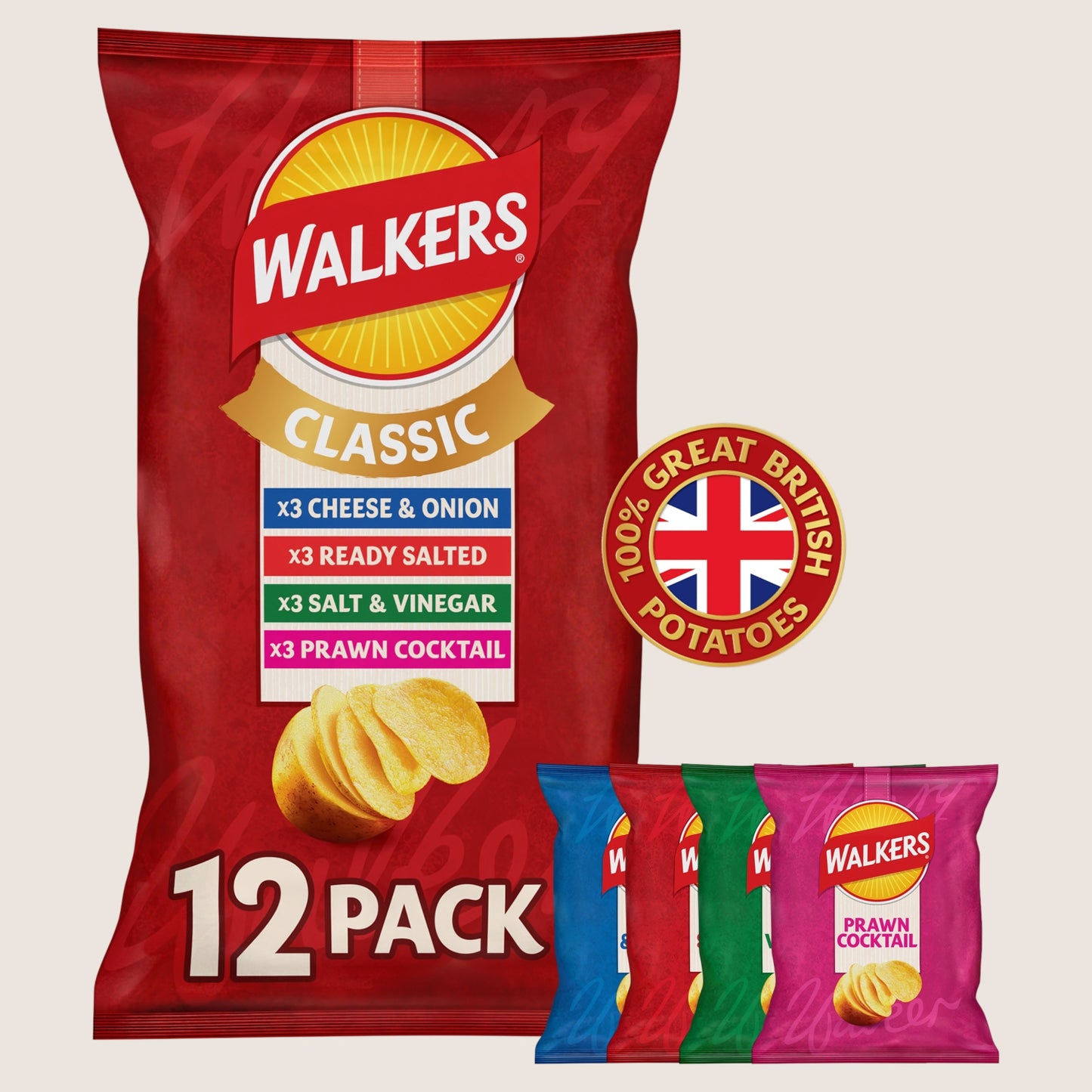 Walkers Classic Variety Crisps No Artificial Additives 12x25g