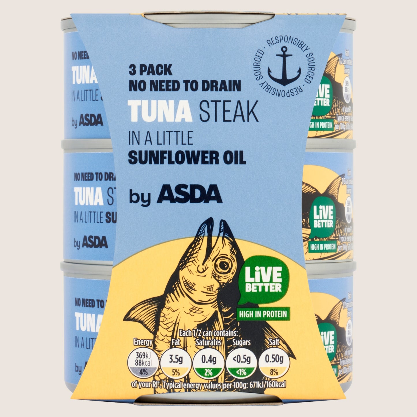ASDA Tuna Steak in a Little Sunflower Oil High in Protein 3 x 110g