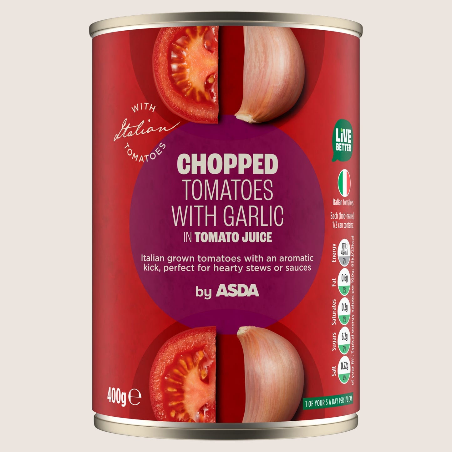 ASDA Chopped Tomatoes with Garlic Sun Ripened Tomatoes 400g