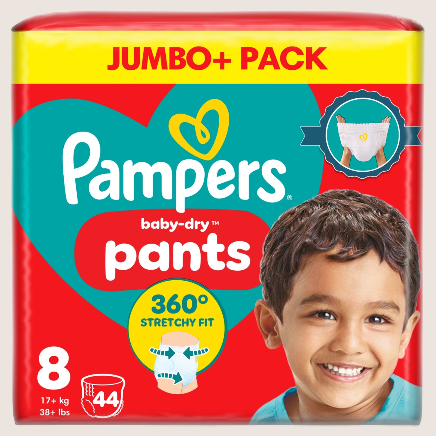 Pampers Baby-Dry Nappy Pants Size 8, , + Jumbo+ Pack Dermatologist Tested 44 Nappie 17kg