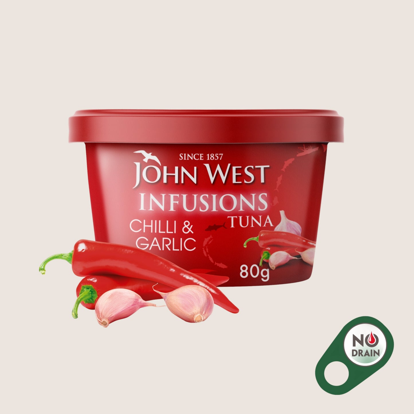 John West Chilli & Garlic No Drain Tuna Infusions High in Protein 80g
