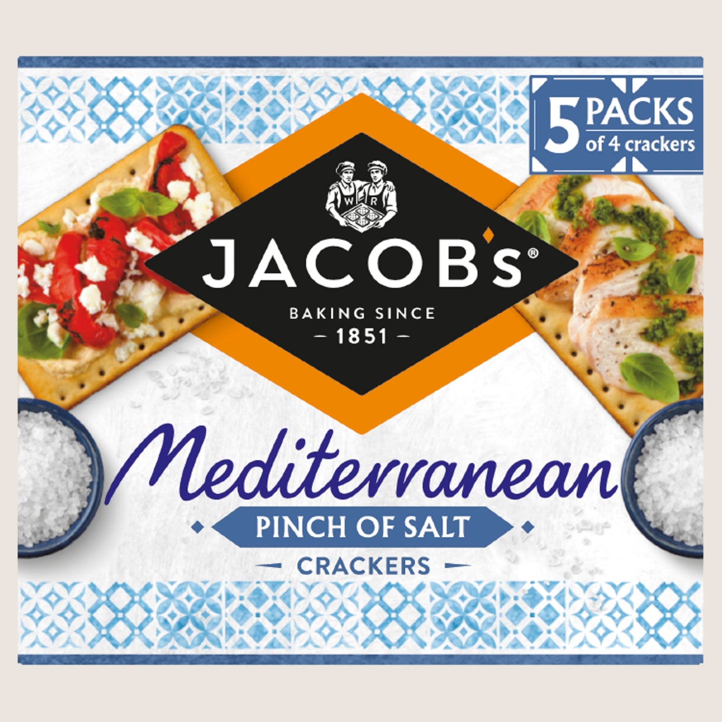 Jacob's Mediterranean Pinch of Salt Crackers Free From Artificial Additives 5 x 38g