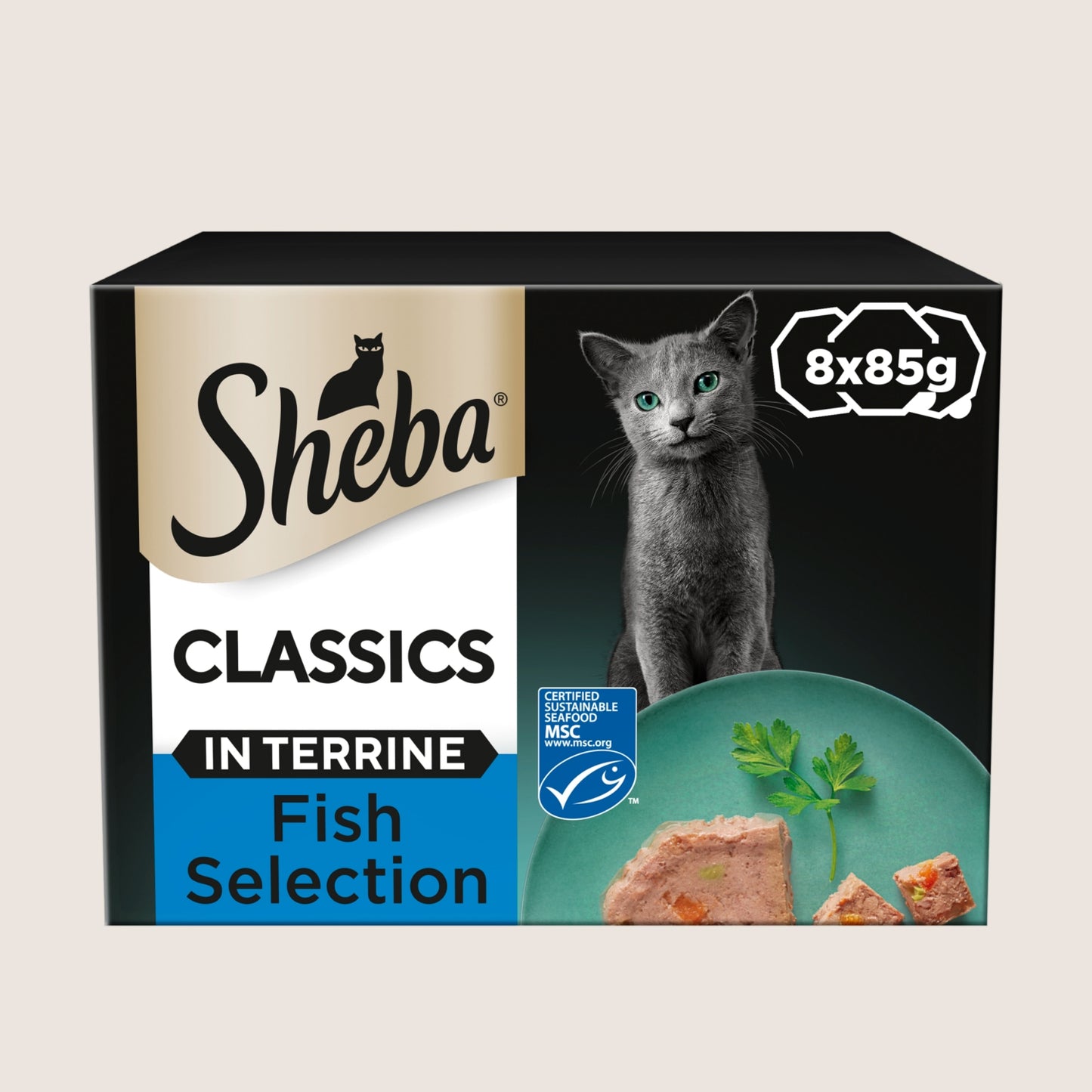 Sheba Classics Adult Cat Food with Salmon in Terrine Tray With Taurine 8 x 85g