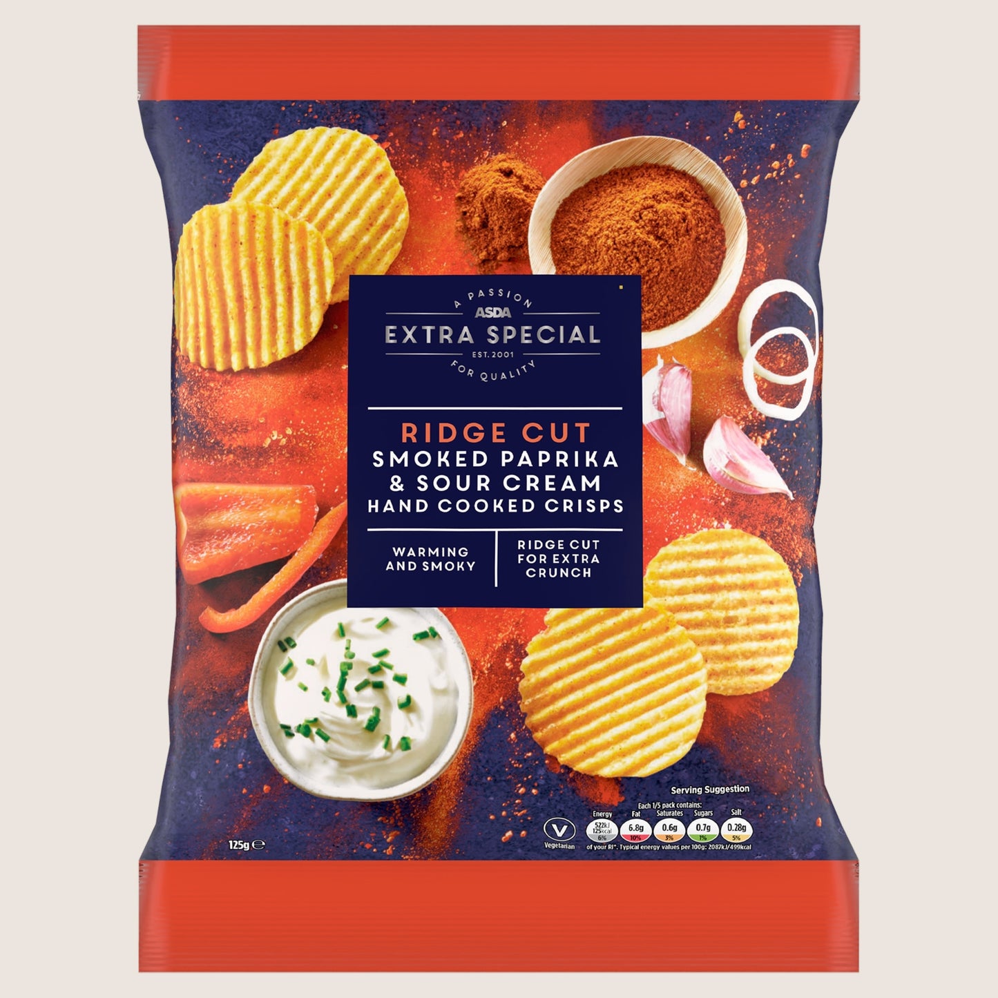 ASDA Extra Special Extra Special Ridge Cut Smoked Paprika & Sour Cream Hand Cooked Crisps No Artificial Additives 125g