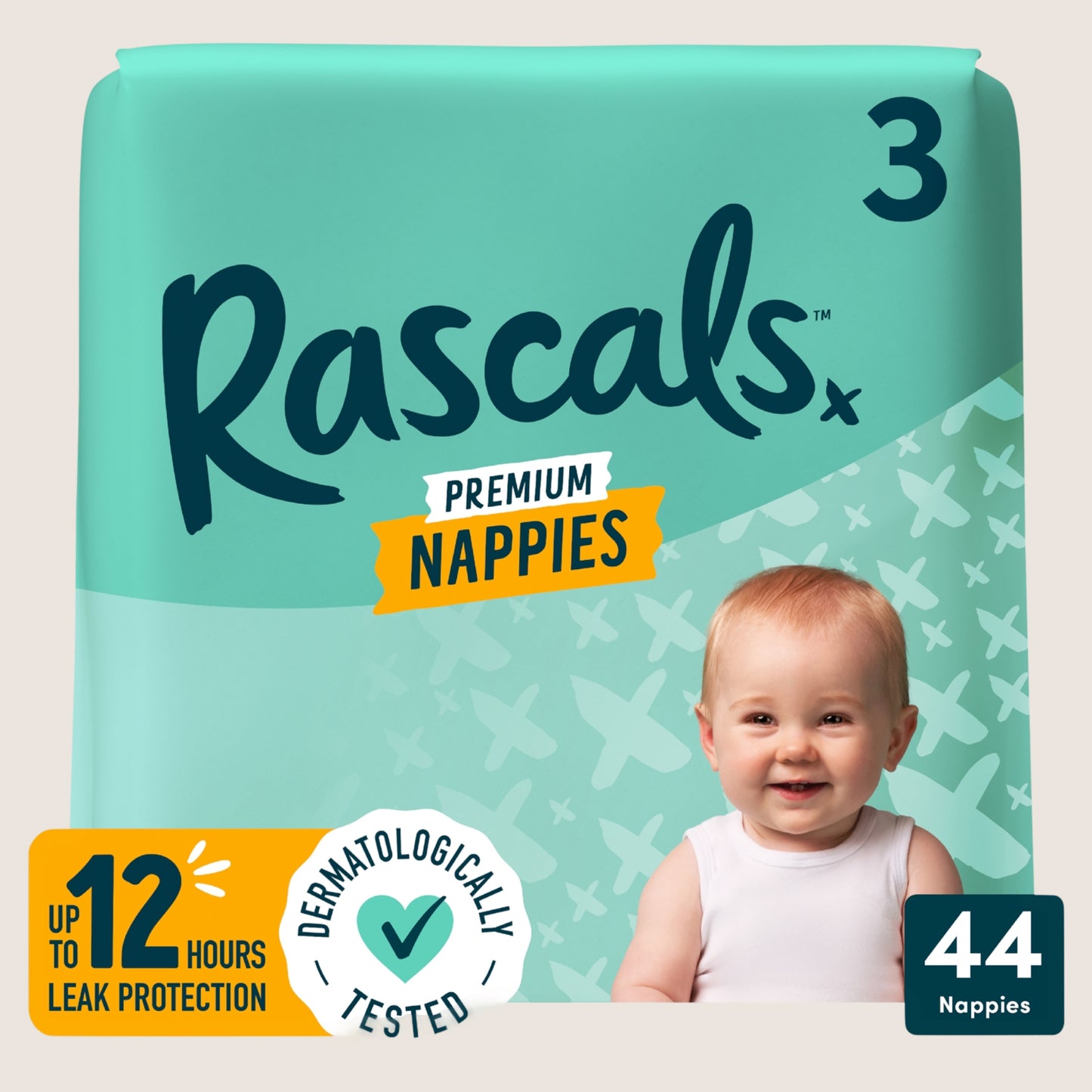 RASCALS Premium Nappies Size 3 Hypoallergenic 44 Count
